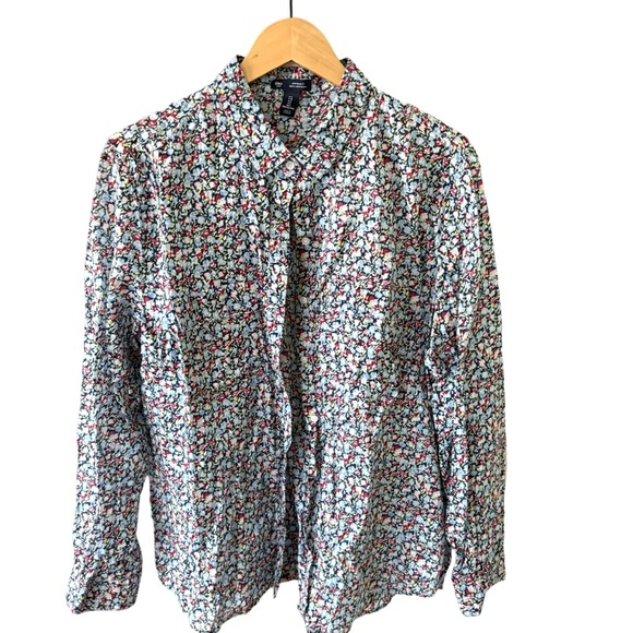 GAP Tops - GAP Floral Boyfriend Fit Shirt - Blue, Red, Yellow